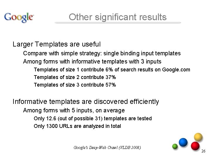 Other significant results Larger Templates are useful Compare with simple strategy: single binding input