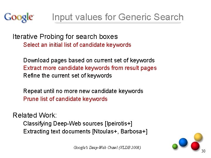 Input values for Generic Search Iterative Probing for search boxes Select an initial list