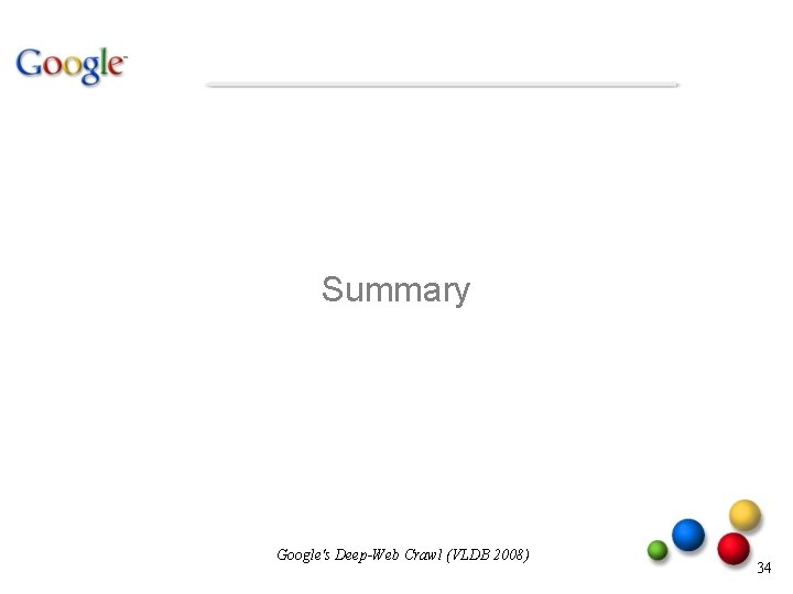 Summary Google's Deep-Web Crawl (VLDB 2008) 34 
