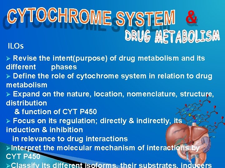 & ILOs Revise the intent(purpose) of drug metabolism and its different phases Ø Define