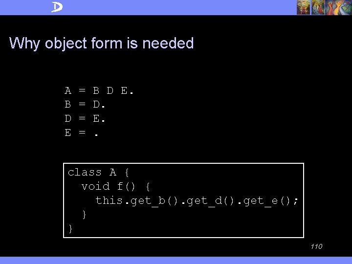 Why object form is needed A B D E = = B D E.