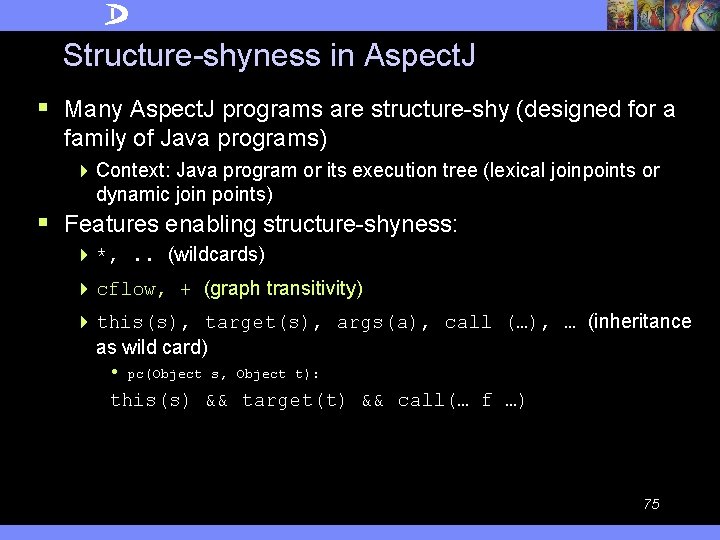 Structure-shyness in Aspect. J § Many Aspect. J programs are structure-shy (designed for a