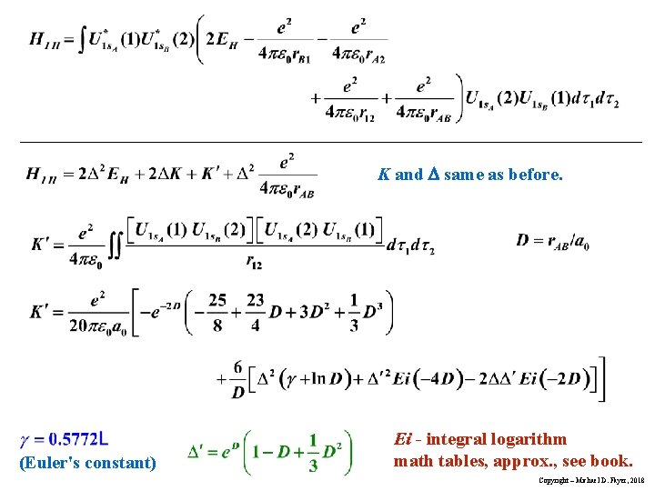 K and D same as before. (Euler's constant) Ei - integral logarithm math tables,