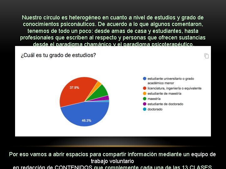 Nuestro círculo es heterogéneo en cuanto a nivel de estudios y grado de conocimientos