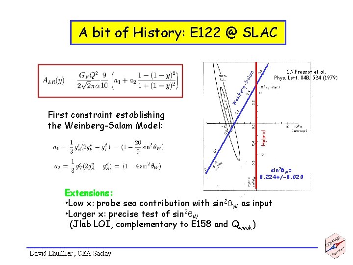 A bit of History: E 122 @ SLAC First constraint establishing the Weinberg-Salam Model: