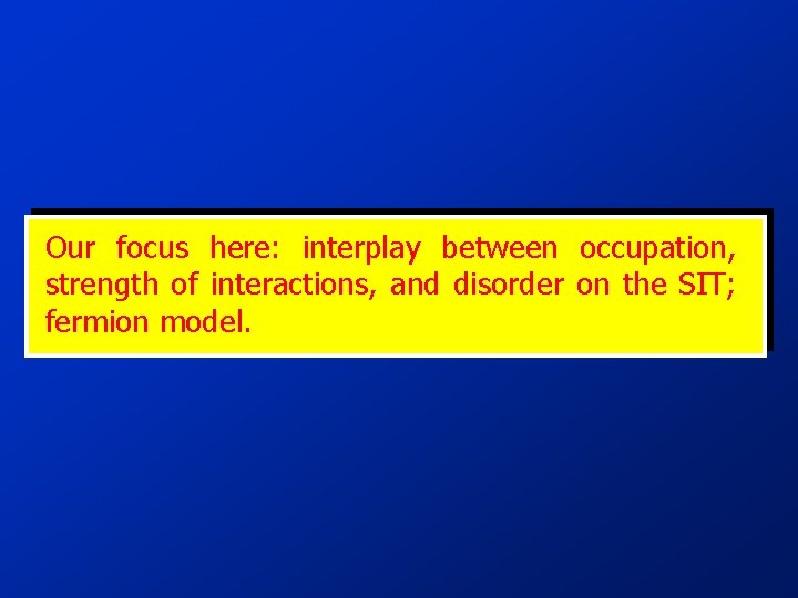 Our focus here: interplay between occupation, strength of interactions, and disorder on the SIT;