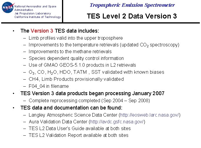 National Aeronautics and Space Administration Jet Propulsion Laboratory California Institute of Technology • Tropospheric