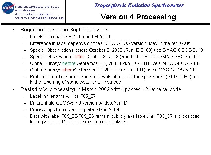 National Aeronautics and Space Administration Jet Propulsion Laboratory California Institute of Technology • Version