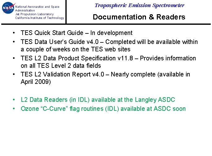 National Aeronautics and Space Administration Jet Propulsion Laboratory California Institute of Technology Tropospheric Emission
