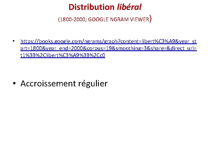 Distribution libéral (1800 -2000; GOOGLE NGRAM VIEWER ) • https: //books. google. com/ngrams/graph? content=libert%C