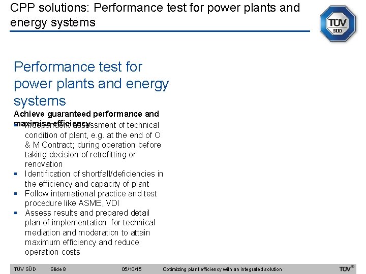 CPP solutions: Performance test for power plants and energy systems Achieve guaranteed performance and