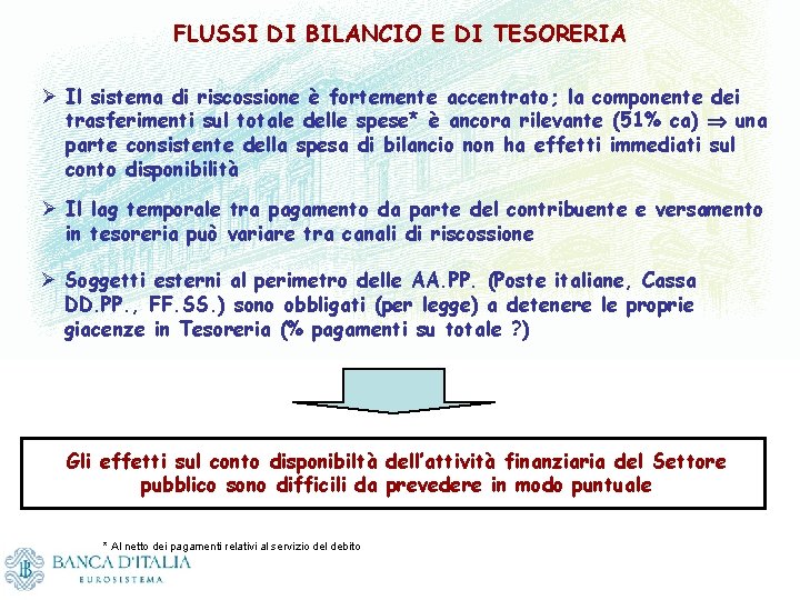 FLUSSI DI BILANCIO E DI TESORERIA Ø Il sistema di riscossione è fortemente accentrato;