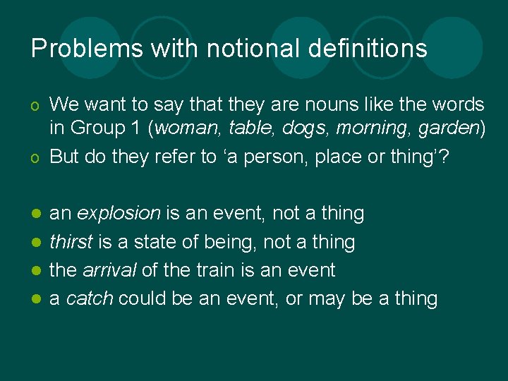 Problems with notional definitions We want to say that they are nouns like the