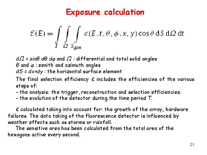 Exposure calculation dΩ = sinθ dθ dφ and Ω : differential and total solid