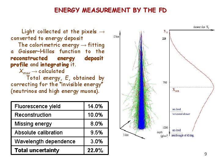 ENERGY MEASUREMENT BY THE FD Light collected at the pixels → converted to energy