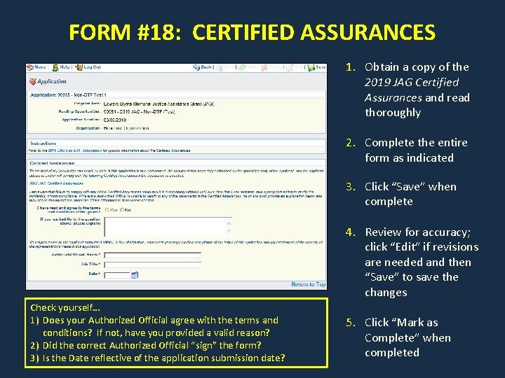 FORM #18: CERTIFIED ASSURANCES 1. Obtain a copy of the 2019 JAG Certified Assurances