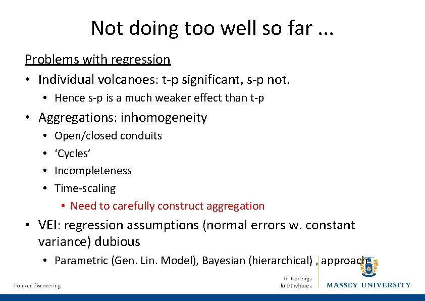 Not doing too well so far. . . Problems with regression • Individual volcanoes: