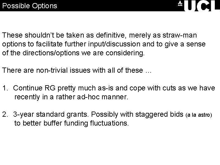 Possible Options These shouldn’t be taken as definitive, merely as straw-man options to facilitate