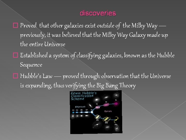 discoveries � Proved that other galaxies exist outside of the Milky Way — previously,