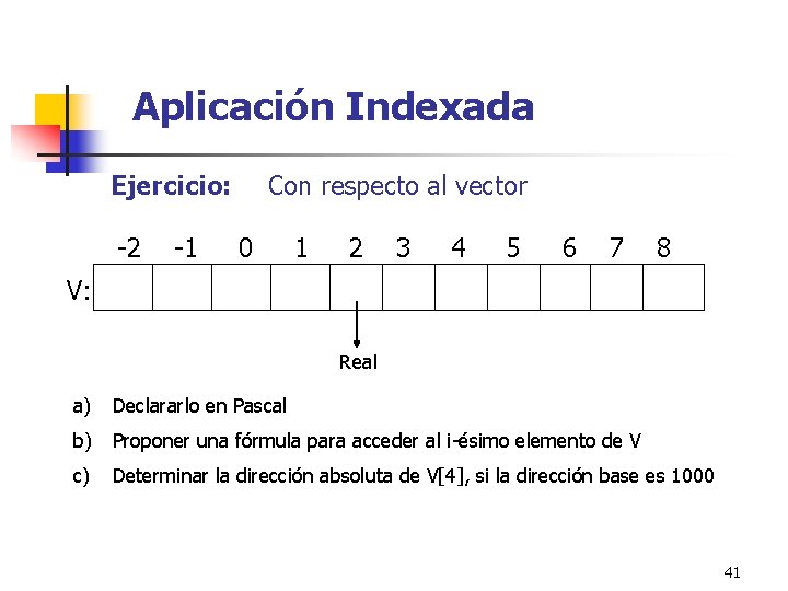 Aplicación Indexada Ejercicio: -2 -1 Con respecto al vector 0 1 2 3 4