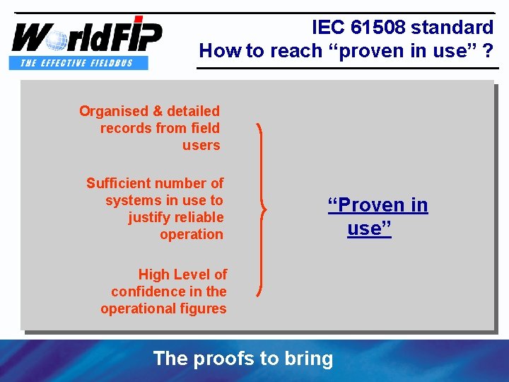 IEC 61508 standard How to reach “proven in use” ? Organised & detailed records