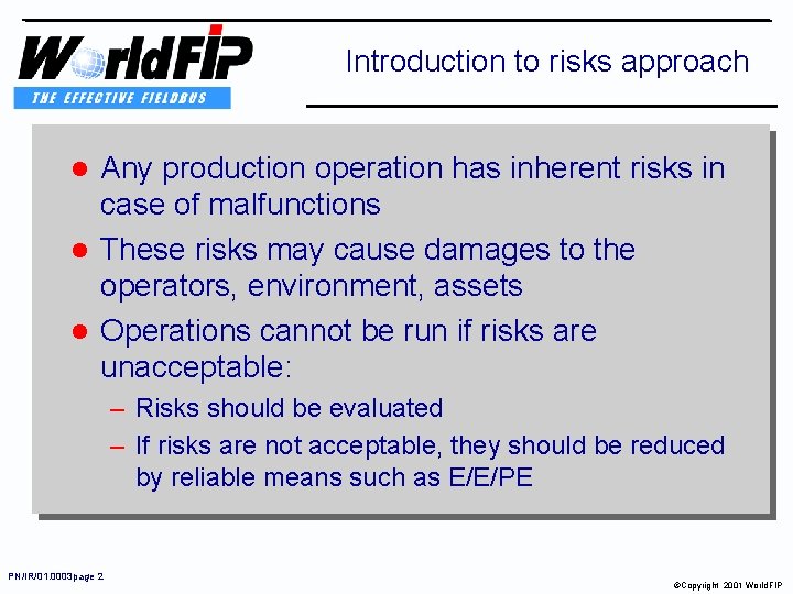 Introduction to risks approach Any production operation has inherent risks in case of malfunctions
