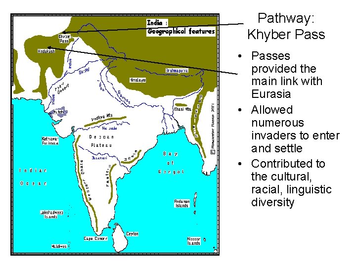 Pathway: Khyber Pass • Passes provided the main link with Eurasia • Allowed numerous