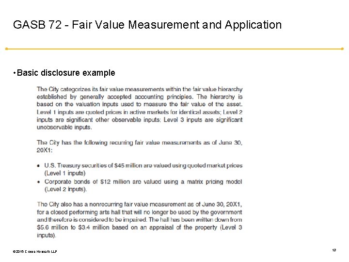 GASB 72 - Fair Value Measurement and Application • Basic disclosure example © 2016