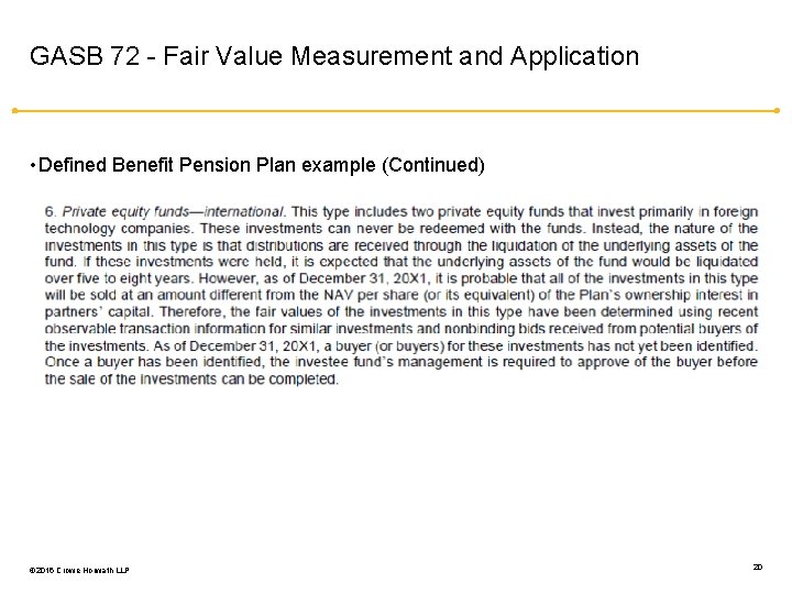 GASB 72 - Fair Value Measurement and Application • Defined Benefit Pension Plan example