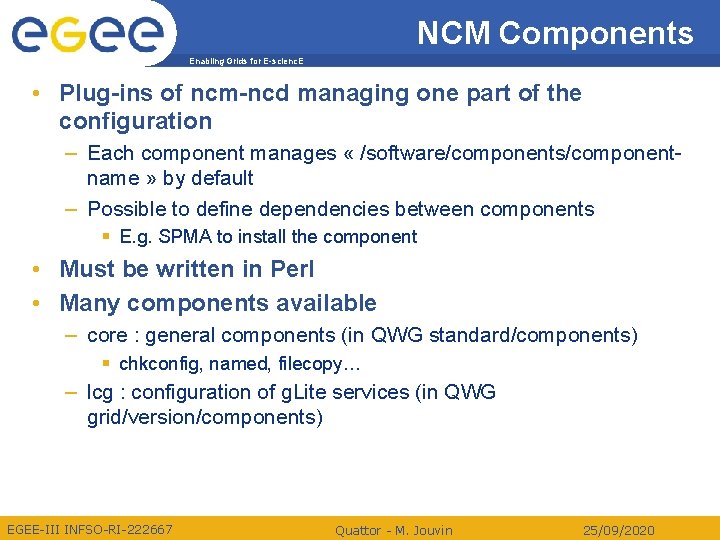 NCM Components Enabling Grids for E-scienc. E • Plug-ins of ncm-ncd managing one part