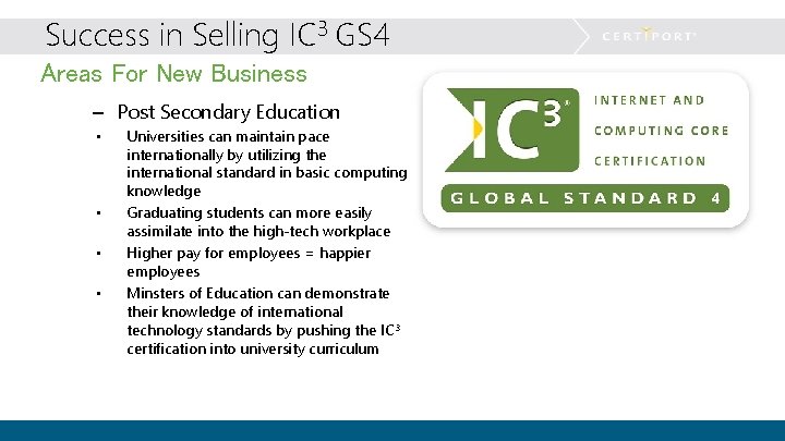 Success in Selling IC 3 GS 4 Areas For New Business – Post Secondary