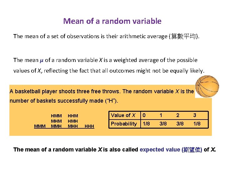 Mean of a random variable The mean of a set of observations is their