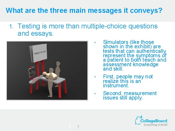 What are three main messages it conveys? 1. Testing is more than multiple-choice questions