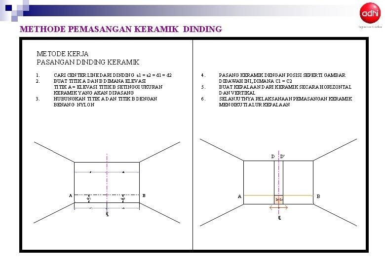 METHODE PEMASANGAN KERAMIK DINDING METODE KERJA PASANGAN DINDING KERAMIK 1. 2. 3. CARI CENTER METHODE PEMASANGAN KERAMIK DINDING METODE KERJA PASANGAN DINDING KERAMIK 1. 2. 3. CARI CENTER