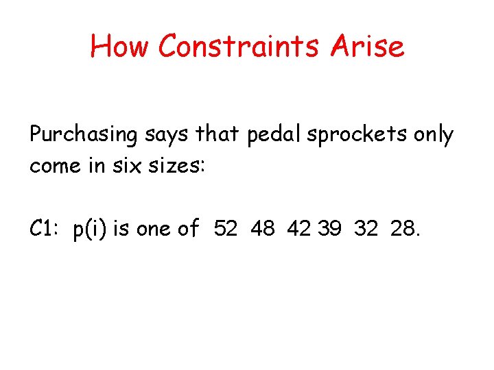 How Constraints Arise Purchasing says that pedal sprockets only come in six sizes: C