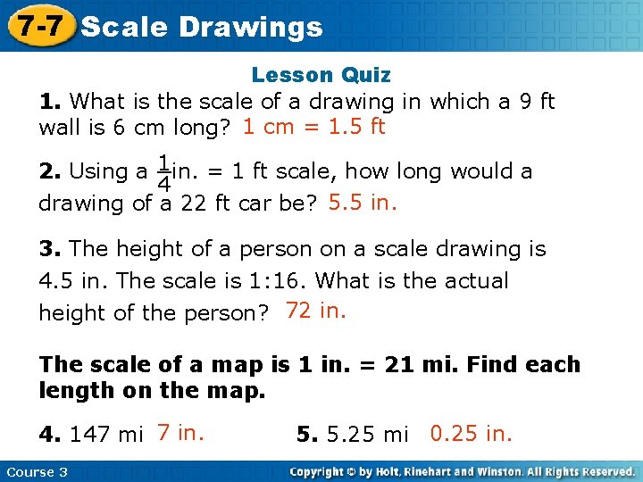 7 -7 Scale Insert. Drawings Lesson Title Here Lesson Quiz 1. What is the