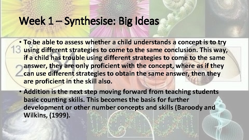 Week 1 – Synthesise: Big Ideas • To be able to assess whether a