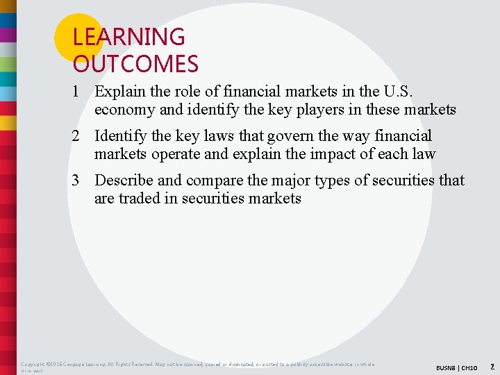 LEARNING OUTCOMES 1 Explain the role of financial markets in the U. S. economy