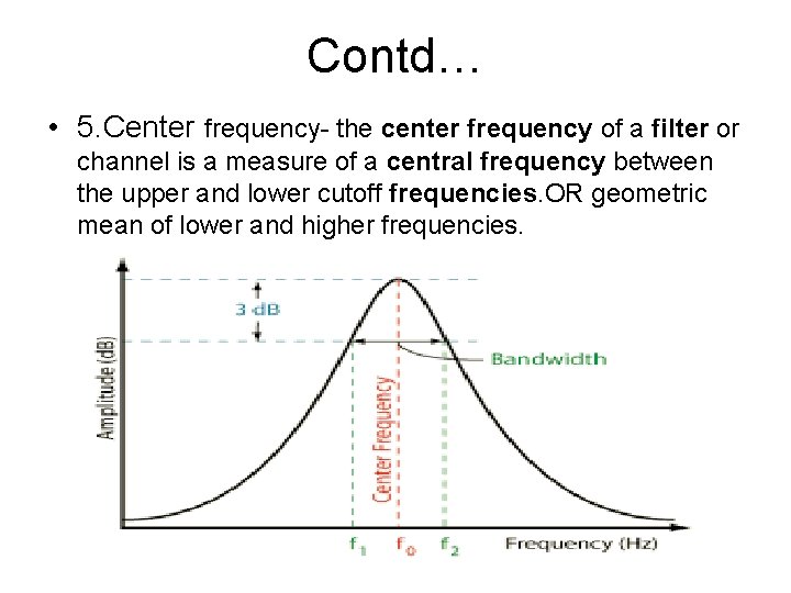 Contd… • 5. Center frequency- the center frequency of a filter or channel is