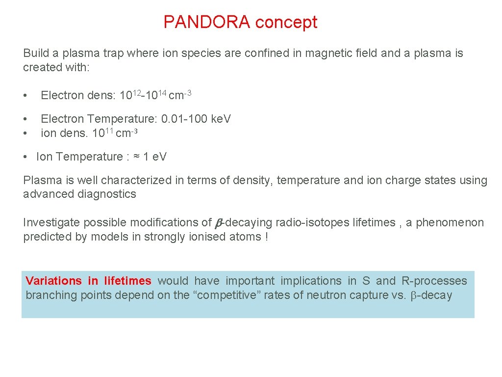 PANDORA concept Build a plasma trap where ion species are confined in magnetic field