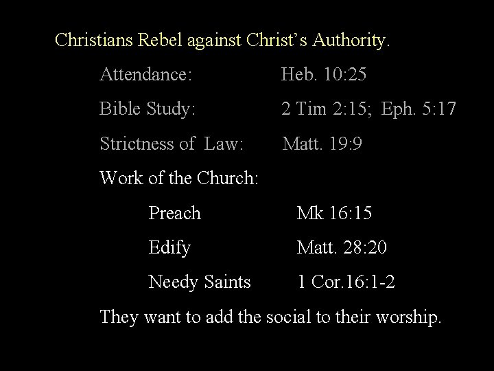 Christians Rebel against Christ’s Authority. Attendance: Heb. 10: 25 Bible Study: 2 Tim 2: