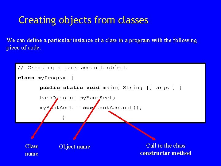 Creating objects from classes We can define a particular instance of a class in Creating objects from classes We can define a particular instance of a class in