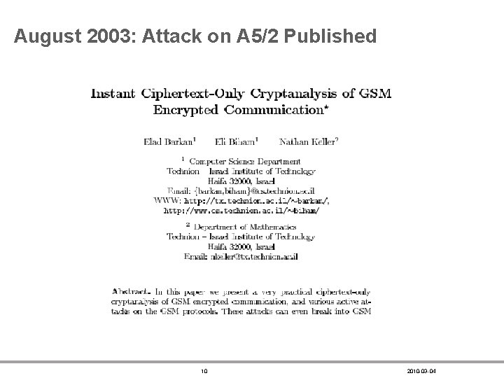 August 2003: Attack on A 5/2 Published 10 2010 -03 -04 