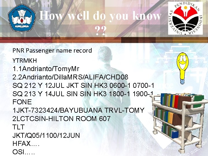 How well do you know ? ? PNR Passenger name record YTRMKH 1. 1