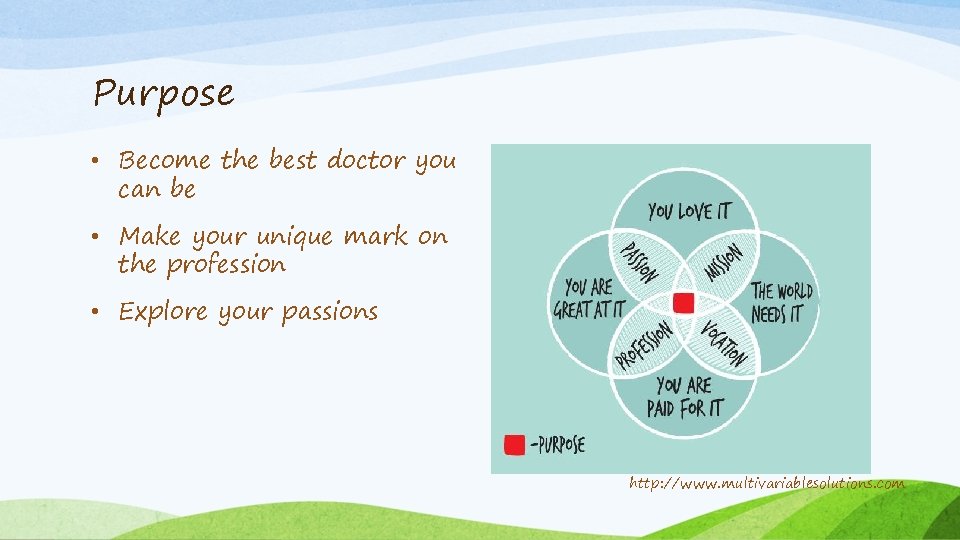 Purpose • Become the best doctor you can be • Make your unique mark
