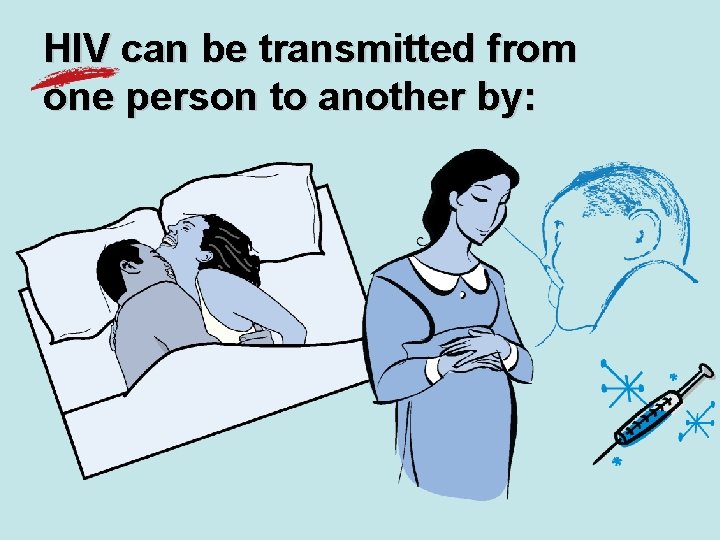 HIV can be transmitted from one person to another by: 