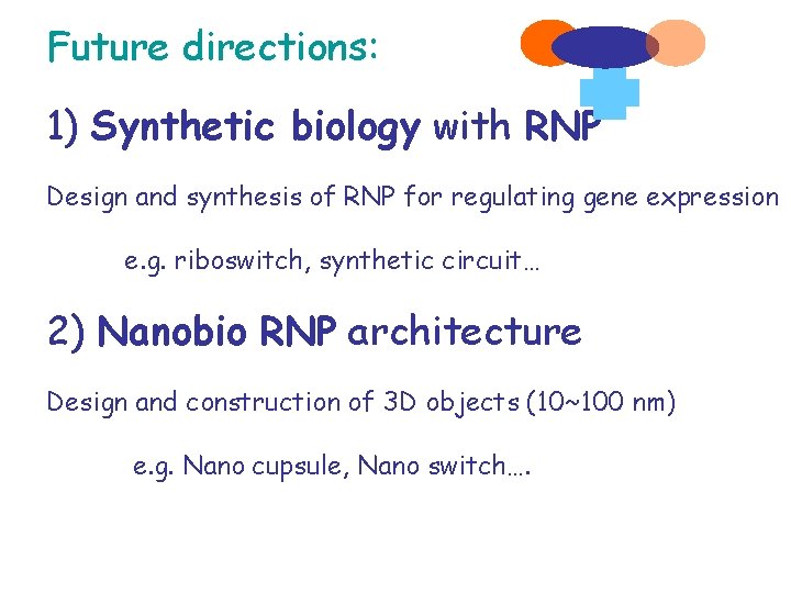 Future directions: 1) Synthetic biology with RNP Design and synthesis of RNP for regulating