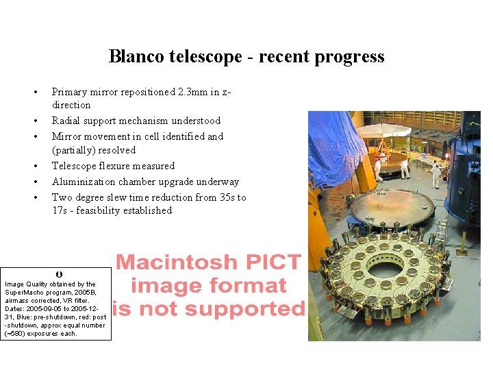 Blanco telescope - recent progress • • • Primary mirror repositioned 2. 3 mm