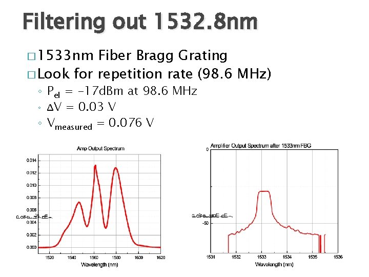 Filtering out 1532. 8 nm � 1533 nm Fiber Bragg Grating � Look for