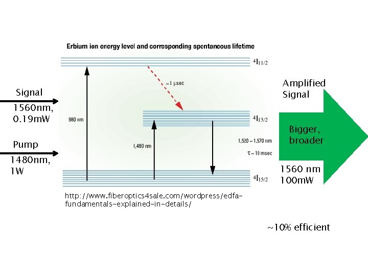 Amplified Signal 1560 nm, 0. 19 m. W Bigger, broader Pump 1480 nm, 1